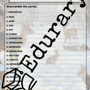 Snowy Woodland Animals Word Scramble (with Answer Key)